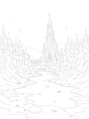 Frozen Forest with Ice Castle and Shimmering Trees