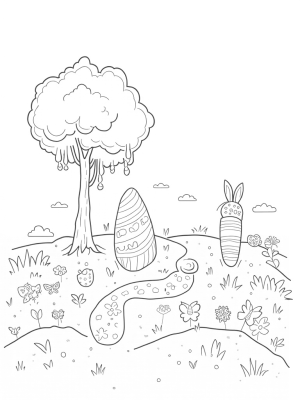 Colorful Garden of Egg Flowers and Bunny Clouds
