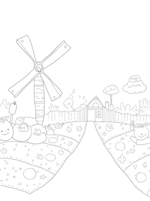 Giant Carrot Windmill and Smiling Vegetables on the Farm