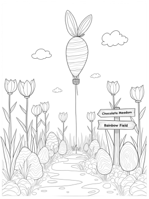 Giant Carrot Hot Air Balloon in a Tulip Garden