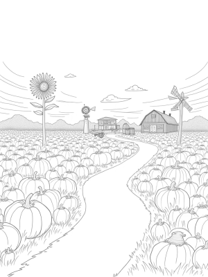 Patchwork Field with Giant Vegetables and a Red Barn