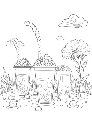 Boba Tea Garden with Colorful Drinks and Giant Straws