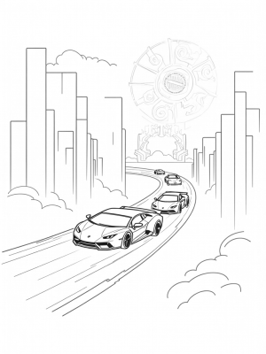 Futuristic Cityscape with Lamborghini Racetrack
