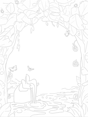 Jungle Canopy with a Tranquil Pond and Animal Silhouettes