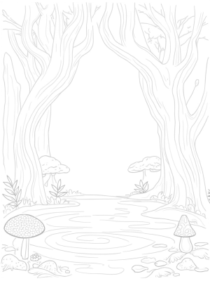 Swirling Tree Trunks and a Tranquil Pond