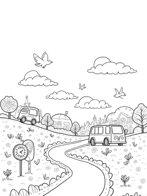 Floating Buses in a Whimsical Cityscape