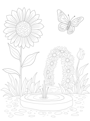 Giant Sunflower and Whimsical Garden