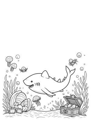 Smiling Crescent Moon Shark in a Colorful Coral Reef