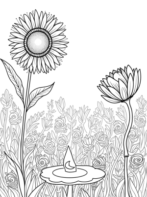 Enormous Flowers in a Whimsical Garden