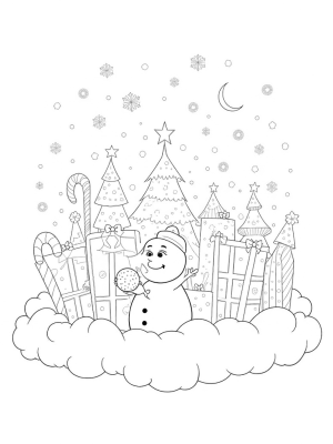 Cloudy Holiday Marketplace with a Snowman