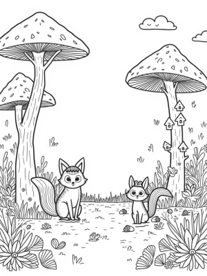 Fox with Feathered Crown in a Mushroom Canopy