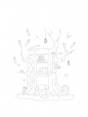 Enchanted Library in a Twisting Tree