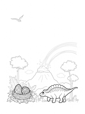 Prehistoric Jungle with Dinosaurs and Colorful Eggs