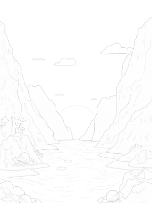 Serene Mountain Landscape with Twisted Trees and Flowing River