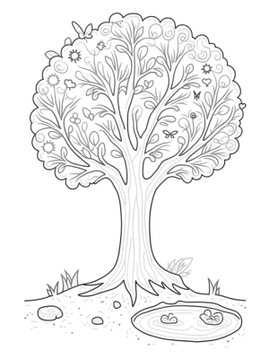 Four Seasons Tree with Flowers, Fruits, Leaves, and Snowflakes