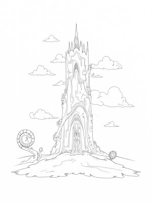 Crumbling Fortress Surrounded by Abstract Titans