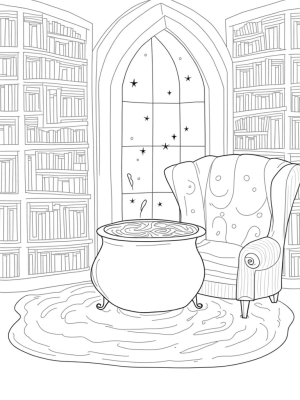 Magical Library with Spellbooks and Potions