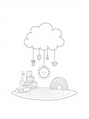 Floating Nursery with Cloud Ceiling and Colorful Mobile