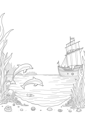 Playful Dolphins and a Sunken Ship Underwater Scene