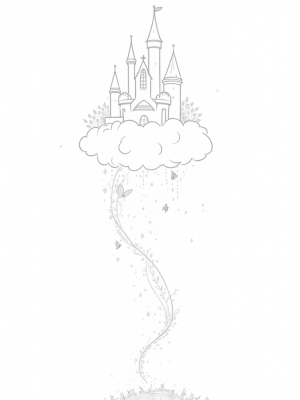 Floating Castle on a Cloud with Colorful Flowers