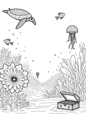 Underwater Garden with Coral Flowers and Colorful Fish