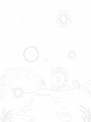 Celestial Garden with Floating Orbs and Flowers