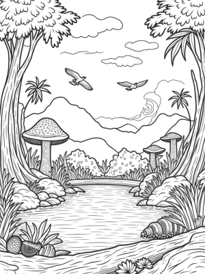 Dinosaur Footprint Pond in a Prehistoric Jungle