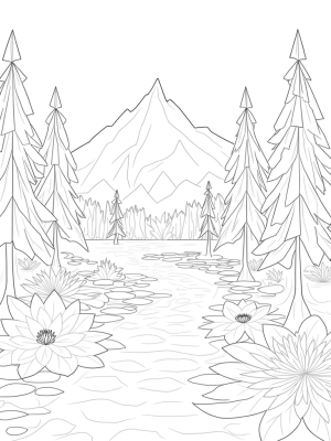 Triangular Forest with Colorful Canopies and Geometric Flowers