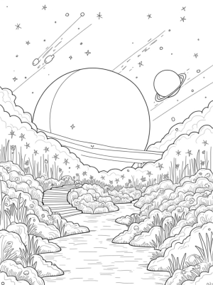Cosmic Garden with Spiral Staircase and Celestial Fountain