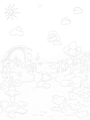 Pony Meadow with Giant Flowers and Rainbow