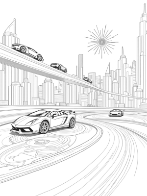 Futuristic Cityscape with Lamborghini Racers