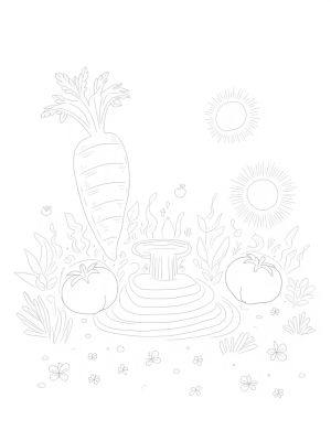 Giant Fruits and Vegetables in a Magical Garden
