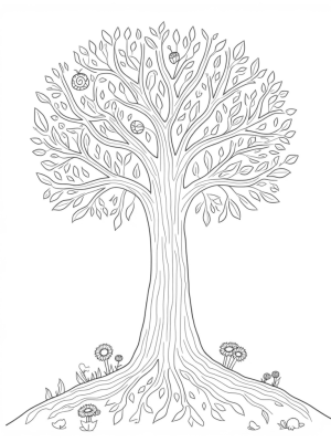 Four Seasons Tree with Flowers, Fruits, Leaves, and Snowflakes