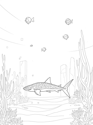Majestic Shark Among Coral and Geometric Fish