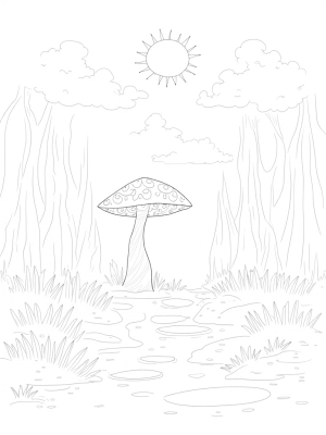 Spiral Trees and a Giant Mushroom in a Forest Glade