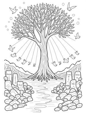 The Towering Tree of Life with Fruits and Virtue Stones