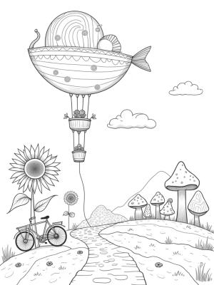 Teacup Airship with Balloon Mandalas and Mushroom Village