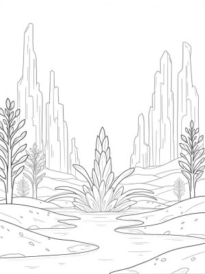 Frozen Landscape with Ice Crystals and Snowflake Fountain