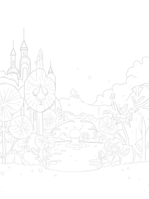 Magical Garden with Crown Flowers and a Shimmering Fountain