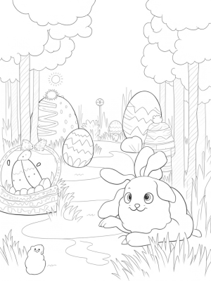 Giant Easter Eggs and a Fluffy Bunny in a Candy Garden
