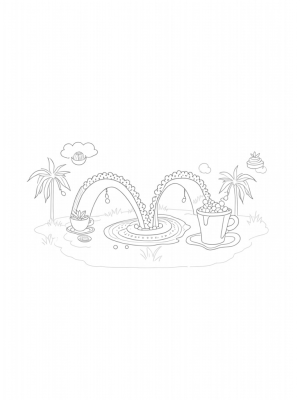 Boba Tea Garden with Floating Fruits and Whipped Cream Clouds