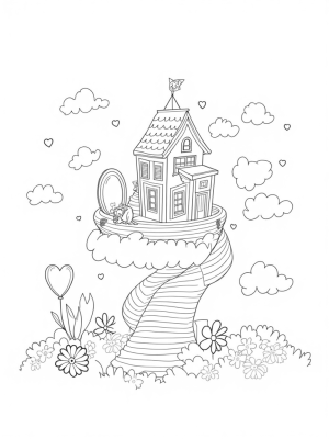Dream House on a Cloud with Rainbow Staircase