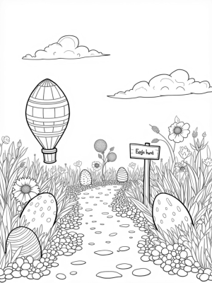 Whimsical Garden with Colorful Eggs and Bunny Bush