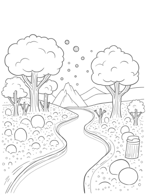Boba Tea Forest with Tapioca Trees and Straw River