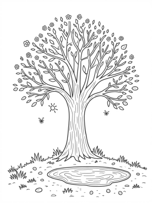 Four Seasons Tree with a Tranquil Pond