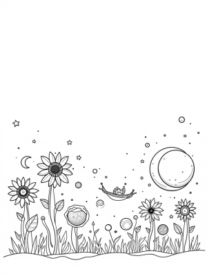 Cosmic Garden with Planets and Nebula Vines