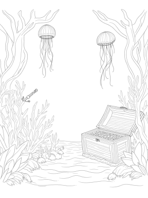 Underwater Garden with Seashells and Jellyfish