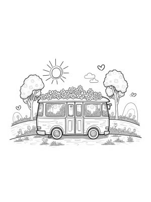 Flower-Filled Bus in a Garden Landscape