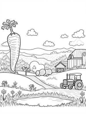 Whimsical Farm with Giant Fruits and Vegetables