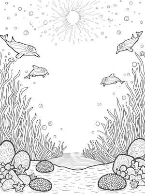 Dolphins and Musical Coral Reefs Underwater Scene